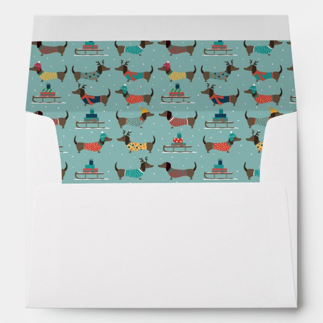 Holiday Dachshunds with Gifts and Sleds Pattern Envelope (Back (Bottom))