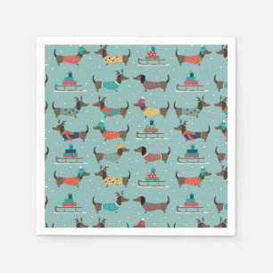 Holiday Dachshunds with Gifts and Sleds Pattern Napkins