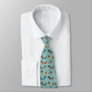 Holiday Dachshunds with Gifts and Sleds Pattern Neck Tie