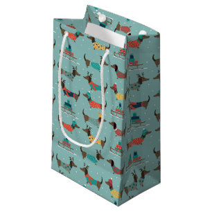 Holiday Dachshunds with Gifts and Sleds Pattern Small Gift Bag