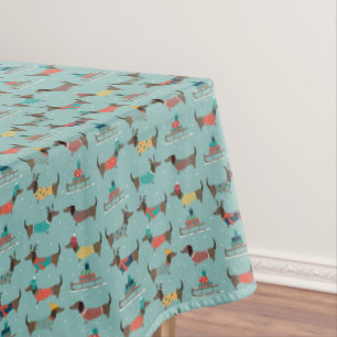 Holiday Dachshunds with Gifts and Sleds Pattern Tablecloth