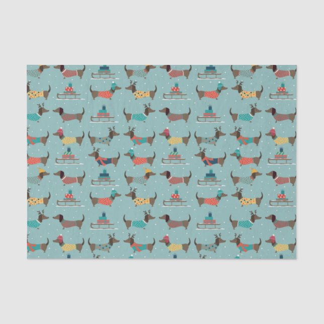 Holiday Dachshunds with Gifts and Sleds Pattern Tissue Paper (Front)