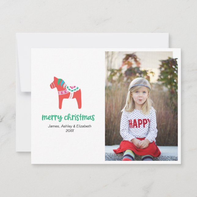 Holiday Dala Horse Christmas Photo Card (Front)