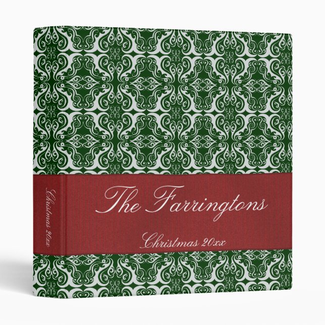 Holiday Damask Green & Red 1" Binder (Front/Spine)