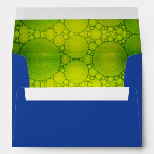 Holiday dark blue custom lime green bubble art envelope