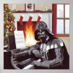 Holiday Darth Vader Warm By The Hearth Poster<br><div class="desc">Star Wars Holiday | Check out Darth Vader sitting at the piano, warm by the fire with stockings hung on the mantle. There is much to unpack in this illustration, such as "The Force Theme" music sheet in front of Darth Vader, the Stormtrooper and R2-D2 ornaments on the Christmas Tree,...</div>