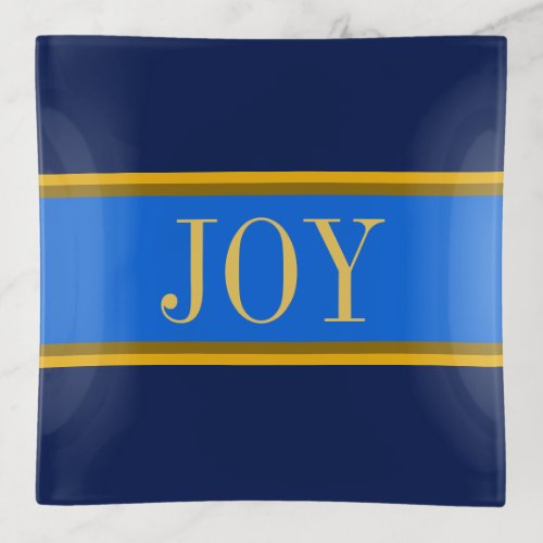 Holiday Deep Royal Blue Gold Modern JOY Greeting Trinket Tray