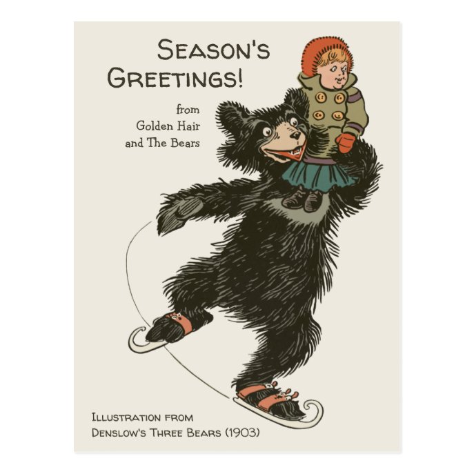 Holiday Denslow&#39;s Three Bears Ice-scating CC0887 Postcard
