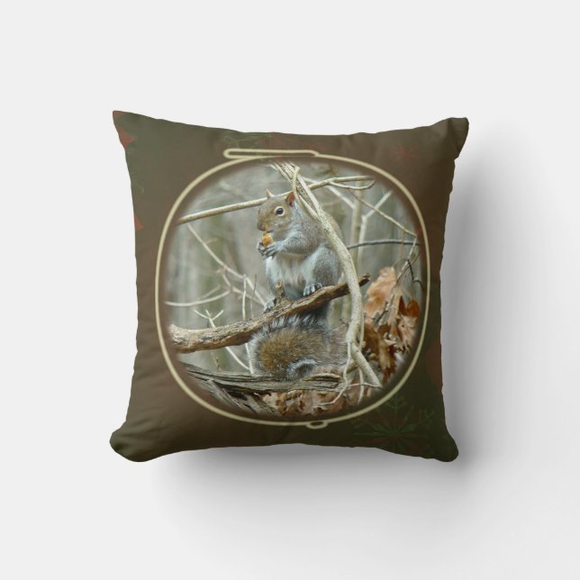 Holiday Design - Gray Squirrel Throw Pillow (Front)