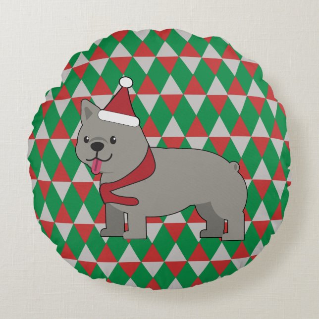 Holiday Diamonds Dog Round Pillow (Front)
