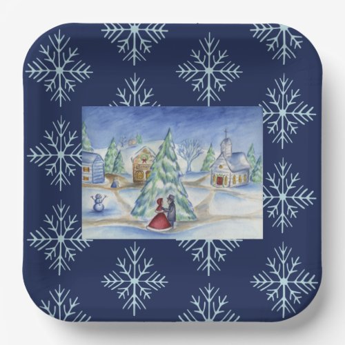 Holiday Dinner Christmas Village Paper Plates