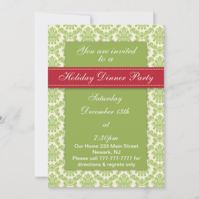 Holiday Dinner Party Classy Damask Design Invites (Front)