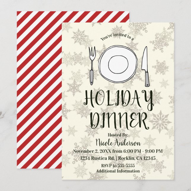 Holiday Dinner Party Cream Ivory Christmas Stripes Invitation (Front/Back)