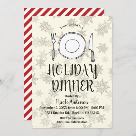 Holiday Dinner Party Cream Ivory Christmas Stripes Invitation