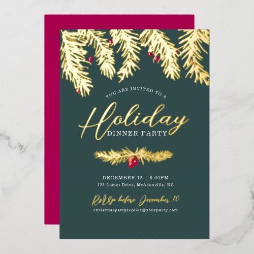 Holiday dinner party gold and red berry christmas