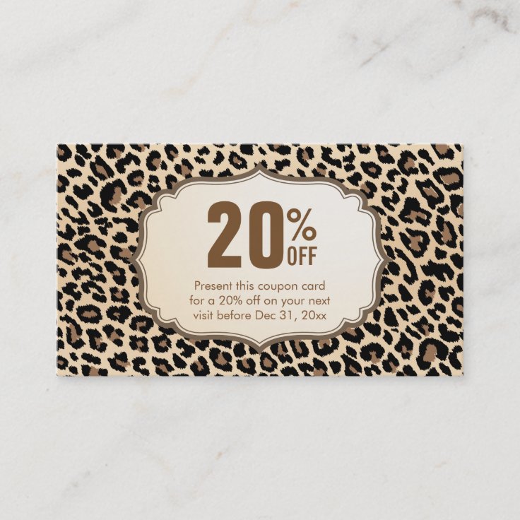 Holiday Discount Coupon Card Stylish Leopard Print | Zazzle