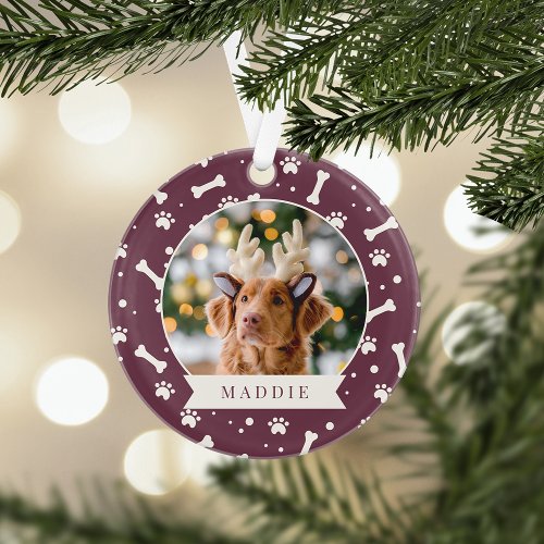 Holiday Dog Bone  Pawprint Personalized Pet Photo Ornament