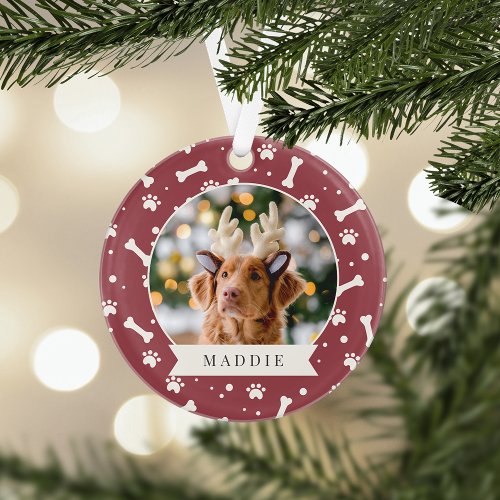 Holiday Dog Bone  Pawprint Personalized Pet Photo Ornament