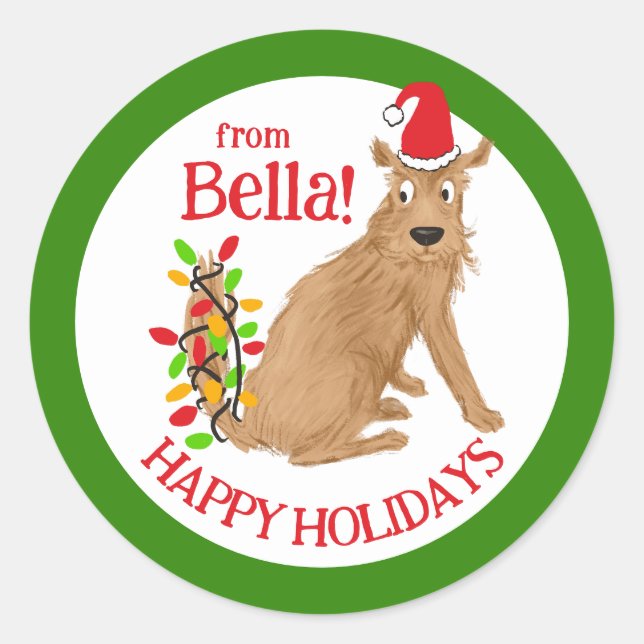 Holiday Dog funny humor cute  Classic Round Sticker (Front)