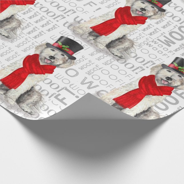 Holiday Dog Lover Yellow Labradoodle Christmas Wrapping Paper (Corner)