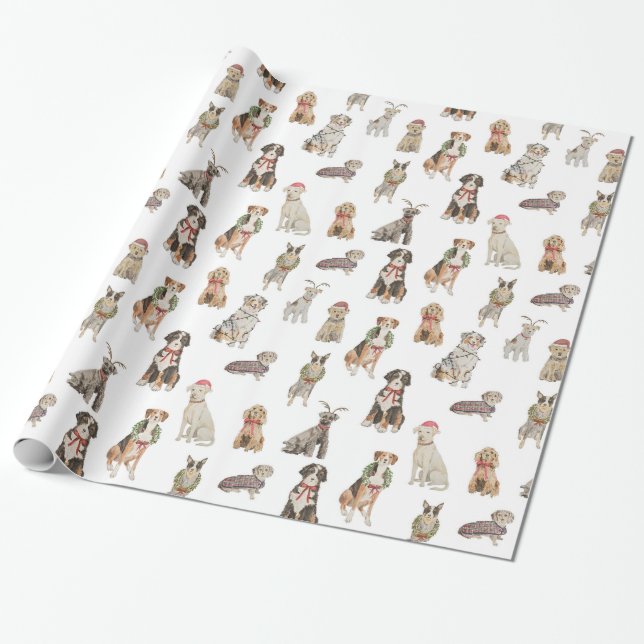Holiday Dogs Wrapping Paper (Unrolled)