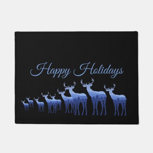 Holiday Doormat_Happy Holidays Blue DeerElk Doormat
