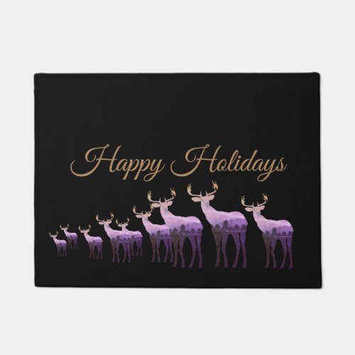 Holiday Doormat_Happy Holidays Purple DeerElk Doormat