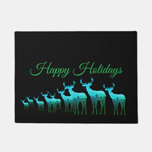Holiday Doormat_Happy Holidays Sky Blue DeerElk Doormat