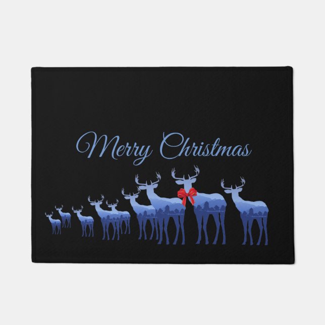 Holiday Doormat-Merry Christmas Blue Deer/Elk Doormat (Front)