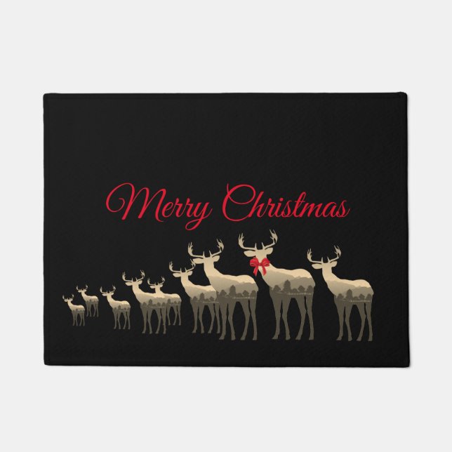 Holiday Doormat-Merry Christmas Tan Deer/Elk Doormat (Front)