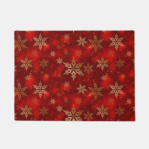 Holiday Doormat_Red  Gold Snowflakes Doormat