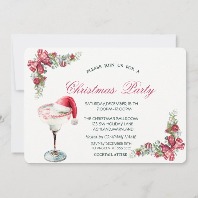 Holiday Drink Santa Hat Branches Christmas  Invitation (Front)