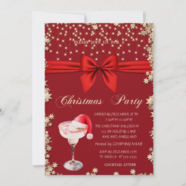 Holiday Drink Santa Hat Stars Company Christmas Invitation (Front)