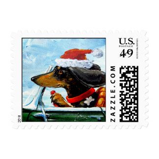 Holiday Driving Dachshund Postage