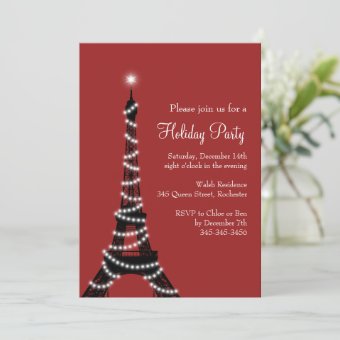 Holiday Eiffel Tower Invitation red | Zazzle