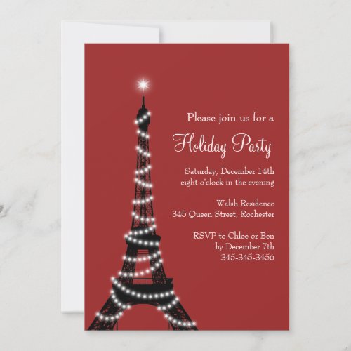 Holiday Eiffel Tower Invitation red