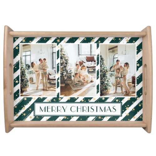 Holiday Elegant Green Photo Collage Serving Tray