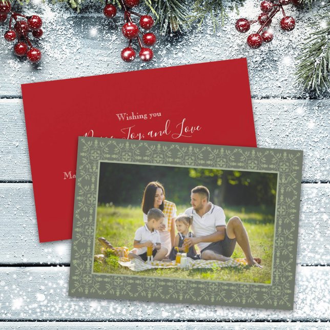 Holiday Elegant Green Snowflake Classic 1 Photo Card (Creator Uploaded)