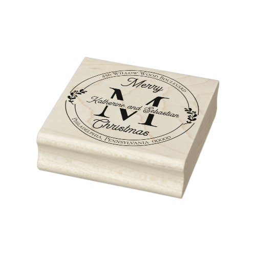 Holiday Elegant Monogram Return Address Seal Rubber Stamp