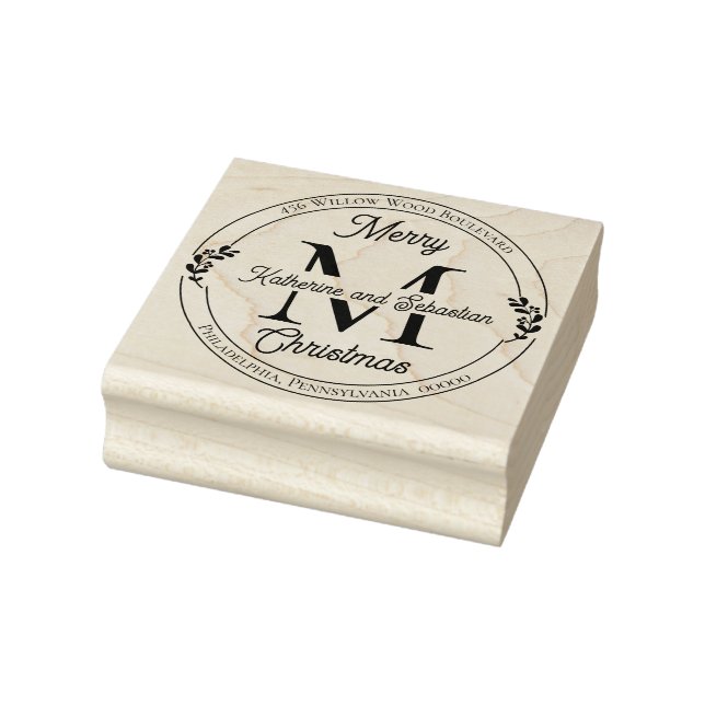 Holiday Elegant Monogram Return Address Seal Rubber Stamp (Stamp)