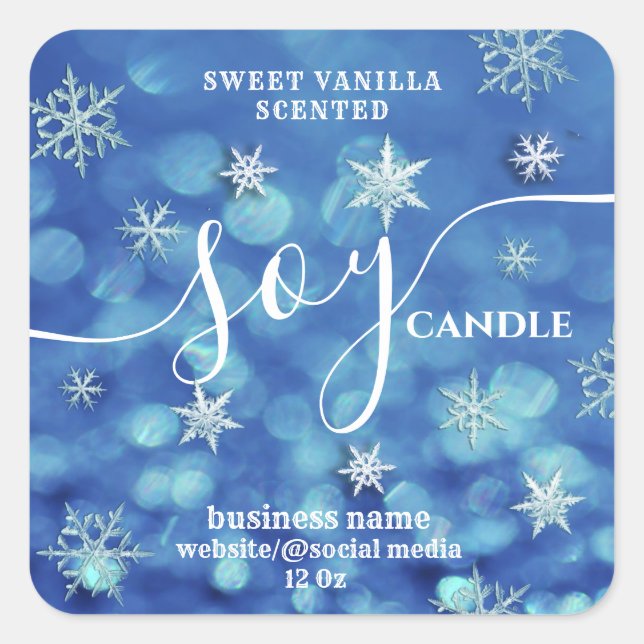 Holiday elegant snowflake script soy candle label (Front)