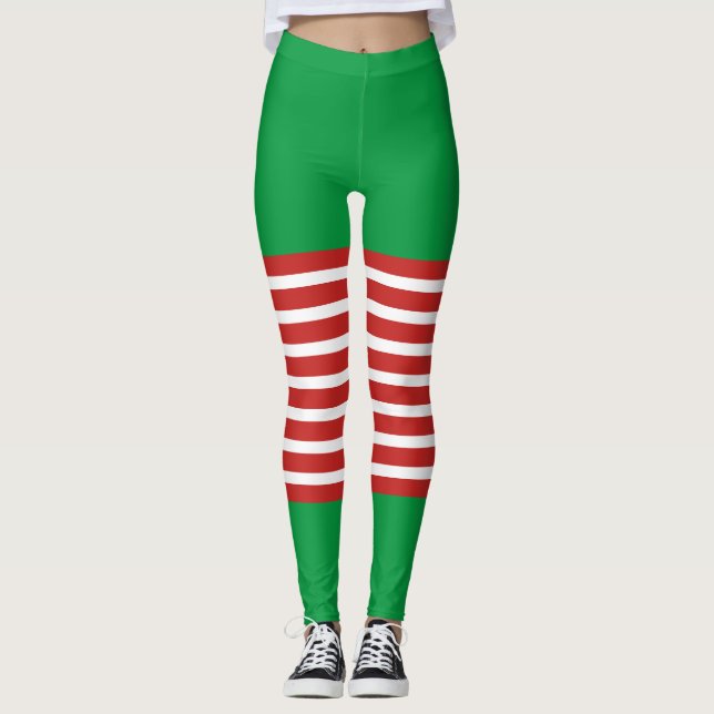 Holiday Elf Leggings Candy Cane Christmas (Front)