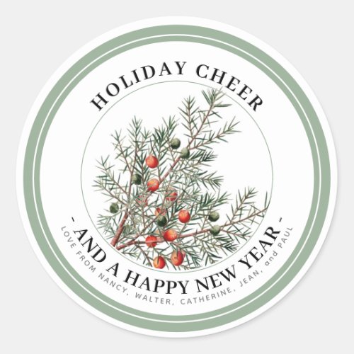 Holiday Evergreen Berries Personalized Sentiment   Classic Round Sticker