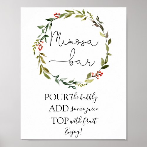 Holiday Evergreen Wreath Mimosa Bar Sign