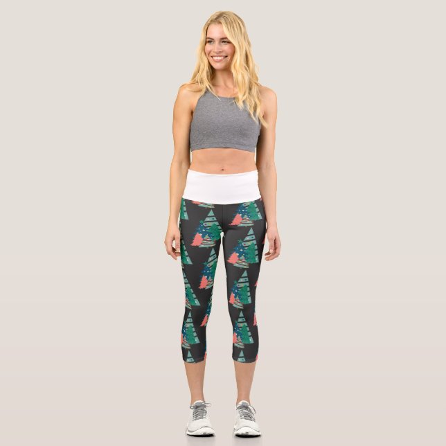 Holiday Evergreens Design Capri Leggings (Front)