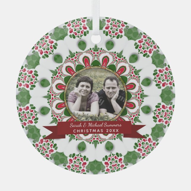 Holiday Family Friends Keepsake Photo Gift Glass Ornament (Front)