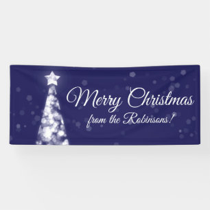 Holiday Family Name Navy Blue Christmas Lights Banner