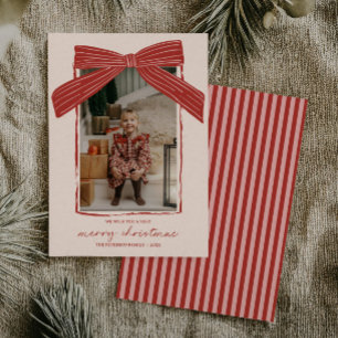 Holiday Family Photo Card Christmas Bow Stripe