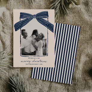 Holiday Family Photo Card Christmas Bow Stripe