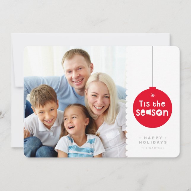 HOLIDAY FAMILY photo festive christmas bauble red Card (Front)